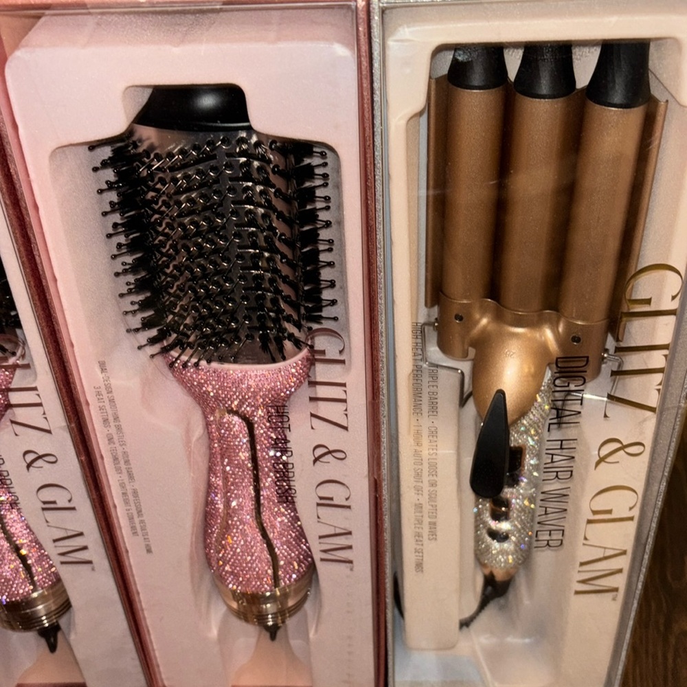 Glitz and glam hair tools bundle hot brush and digital hair waver